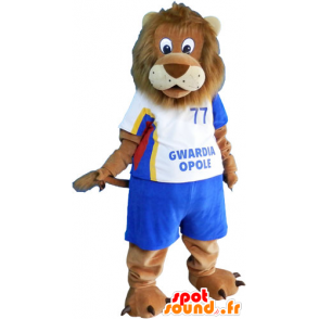 Grande leone mascotte marrone in abbigliamento sportivo - MASFR032816 - Mascotte sport
