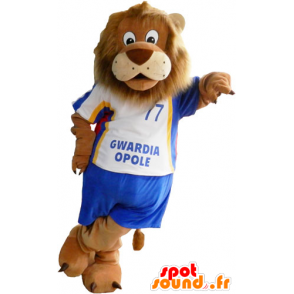 Big brown lion mascot in sportswear - MASFR032816 - Sports mascot