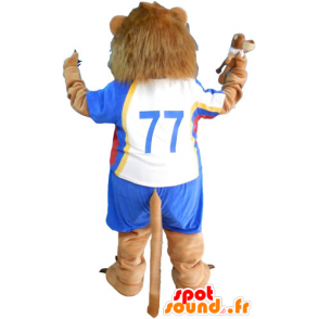 Big brown lion mascot in sportswear - MASFR032816 - Sports mascot