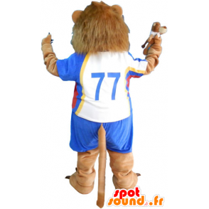 Grande leone mascotte marrone in abbigliamento sportivo - MASFR032816 - Mascotte sport