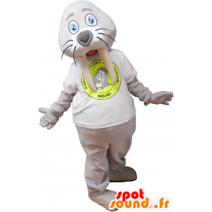 Cinza mascote walrus gigante com uma camisa branca - MASFR032817 - mascotes Seal