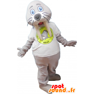 Mascotte de morse géant gris avec un t-shirt blanc - MASFR032817 - Mascottes Phoque