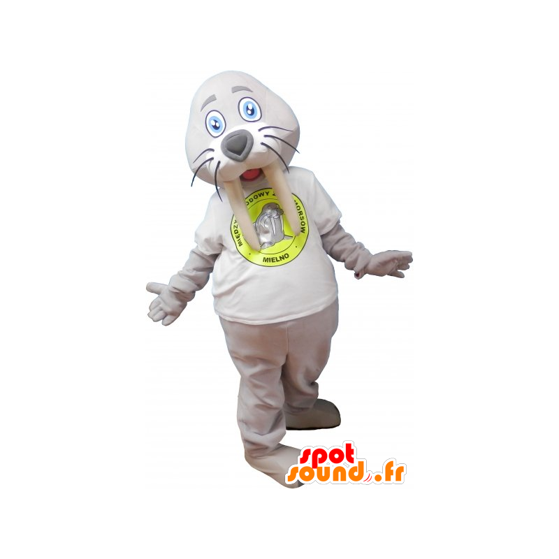 Graue Riese Walross-Maskottchen mit einem weißen Hemd - MASFR032817 - Maskottchen-Siegel