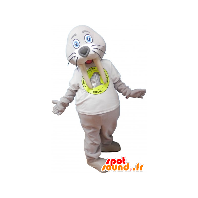 Gris de la mascota de la morsa gigante con una camisa blanca - MASFR032817 - Sello de mascotas