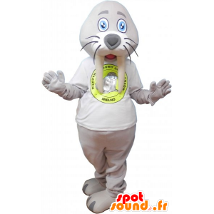 Grijze reus walrus mascotte met een wit overhemd - MASFR032817 - mascottes Seal