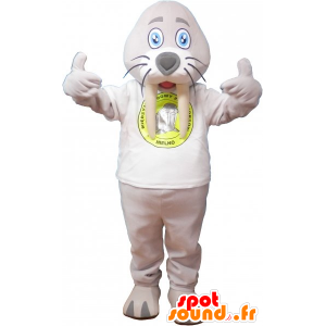 Grigio mascotte tricheco gigante con una camicia bianca - MASFR032817 - Sigillo di mascotte