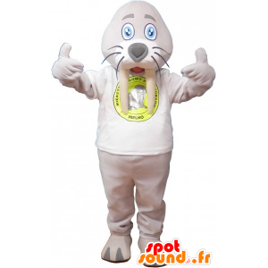 Cinza mascote walrus gigante com uma camisa branca - MASFR032817 - mascotes Seal