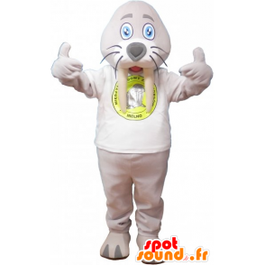Mascotte de morse géant gris avec un t-shirt blanc - MASFR032817 - Mascottes Phoque