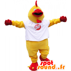 La mascota gigante amarillo y rojo gallo con una camisa blanca - MASFR032818 - Mascota de gallinas pollo gallo