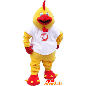 La mascota gigante amarillo y rojo gallo con una camisa blanca - MASFR032818 - Mascota de gallinas pollo gallo