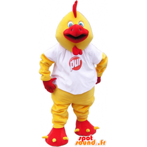 La mascota gigante amarillo y rojo gallo con una camisa blanca - MASFR032818 - Mascota de gallinas pollo gallo
