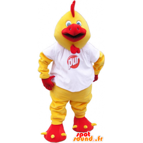 Mascot yellow and red giant cock with a white shirt - MASFR032818 - Mascot of hens - chickens - roaster