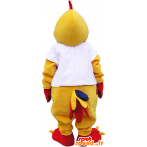 La mascota gigante amarillo y rojo gallo con una camisa blanca - MASFR032818 - Mascota de gallinas pollo gallo