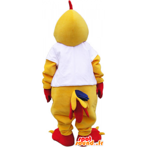 Mascot galo gigante amarelo e vermelho com uma camisa branca - MASFR032818 - Mascote Galinhas - galos - Galinhas