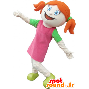 Mascot pretty redhead girl dressed in pink and green - MASFR032821 - Mascots boys and girls