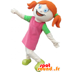 Mascot roodharige meisje gekleed in roze en groen - MASFR032821 - Mascottes Boys and Girls