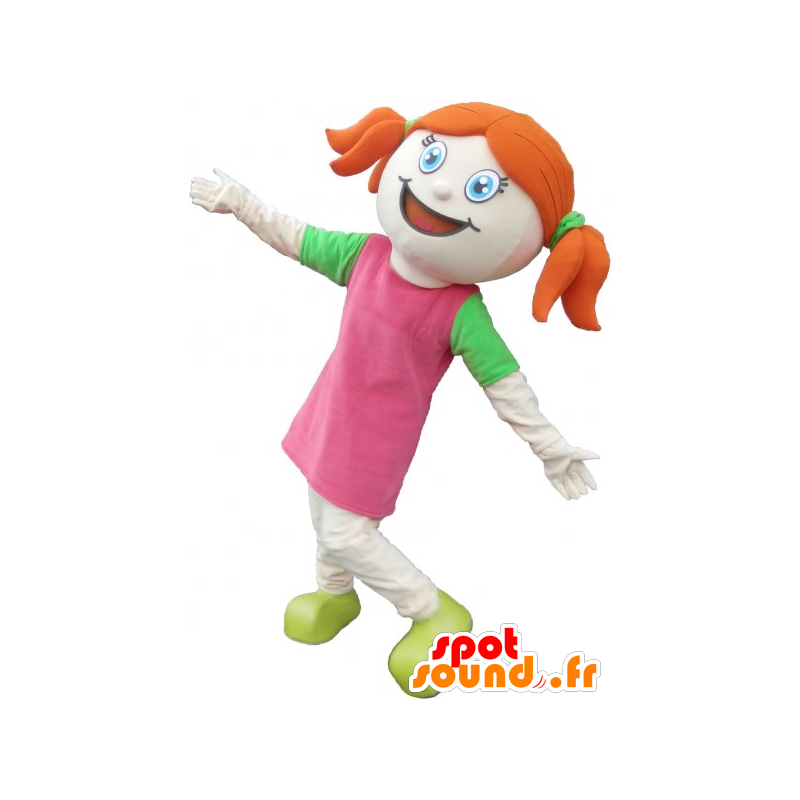 Mascotte de jolie fille rousse, habillée en rose et vert - MASFR032821 - Mascottes Garçons et Filles