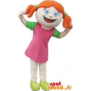 Mascot punapää tyttö pinkki ja vihreä - MASFR032821 - Maskotteja Boys and Girls