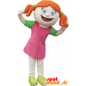 Mascot roodharige meisje gekleed in roze en groen - MASFR032821 - Mascottes Boys and Girls