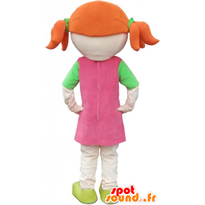 La mascota de la muchacha bonita pelirroja vestida de rosa y verde - MASFR032821 - Chicas y chicos de mascotas