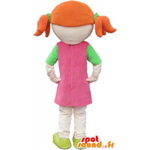 Mascotte de jolie fille rousse, habillée en rose et vert - MASFR032821 - Mascottes Garçons et Filles