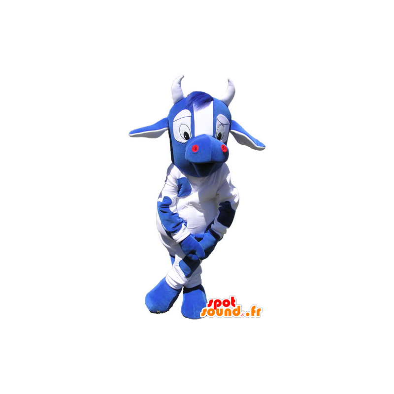 Mascotte blu e bianco mucca con grandi occhi - MASFR032823 - Mucca mascotte