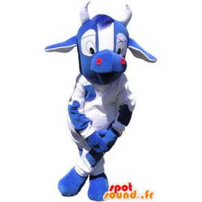 Mascotte blu e bianco mucca con grandi occhi - MASFR032823 - Mucca mascotte