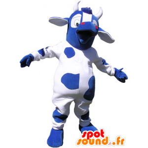 Mascotte blu e bianco mucca con grandi occhi - MASFR032823 - Mucca mascotte