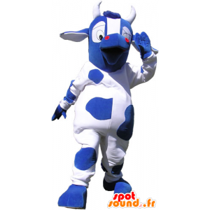 Blue and white cow mascot with big eyes - MASFR032823 - Mascot cow