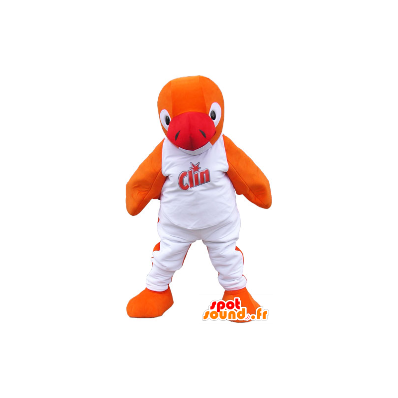 Mascotte de pingouin orange en tenue blanche - MASFR032824 - Mascottes Pingouin