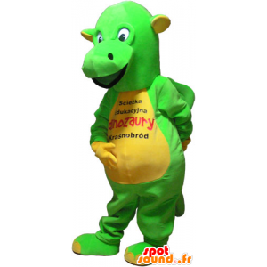Prangende grøn og gul dinosaur maskot - Spotsound maskot
