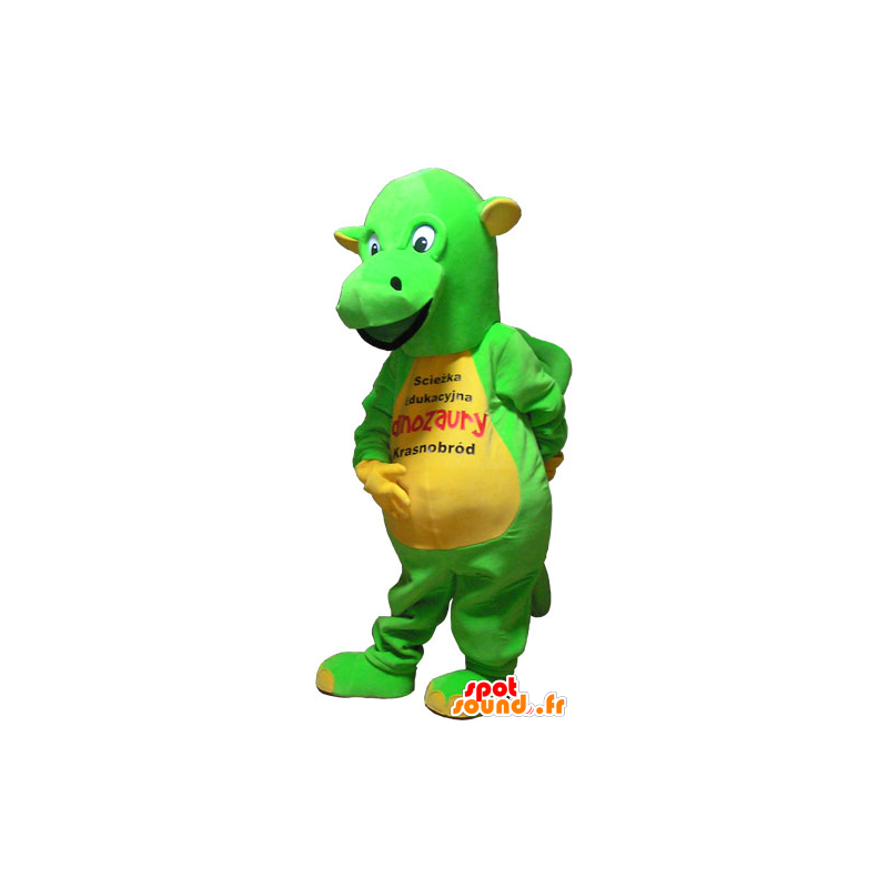 Mascotte de dinosaure vert flashy et jaune - MASFR032825 - Mascottes Dinosaure