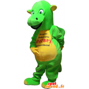 Mascotte de dinosaure vert flashy et jaune - MASFR032825 - Mascottes Dinosaure