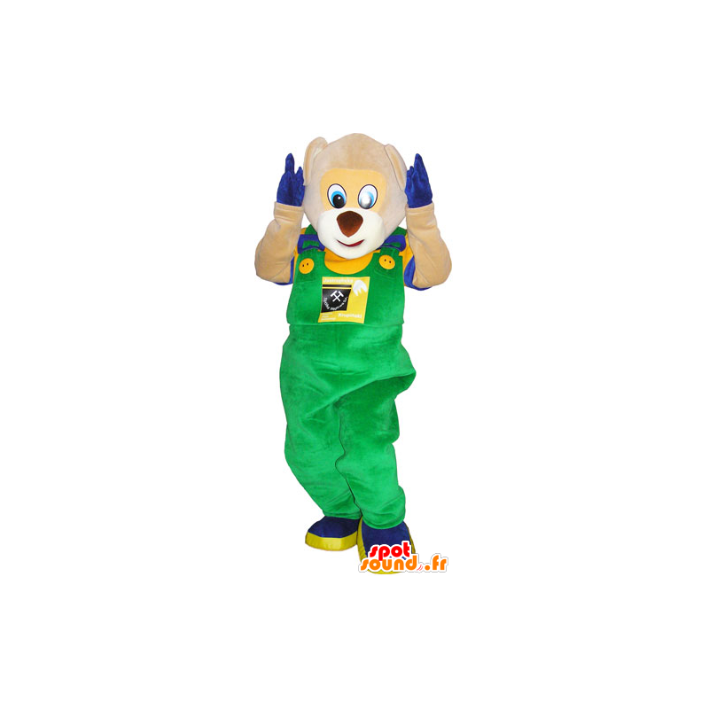 Pooh mascot overalls and holding colorful - MASFR032826 - Bear mascot