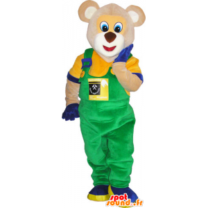 Mascotte d'ourson en salopette et tenue colorées - MASFR032826 - Mascotte d'ours