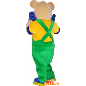 Mascotte d'ourson en salopette et tenue colorées - MASFR032826 - Mascotte d'ours