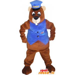 Gigante mascote castor marrom com um boné e um colete - MASFR032828 - Beaver Mascot