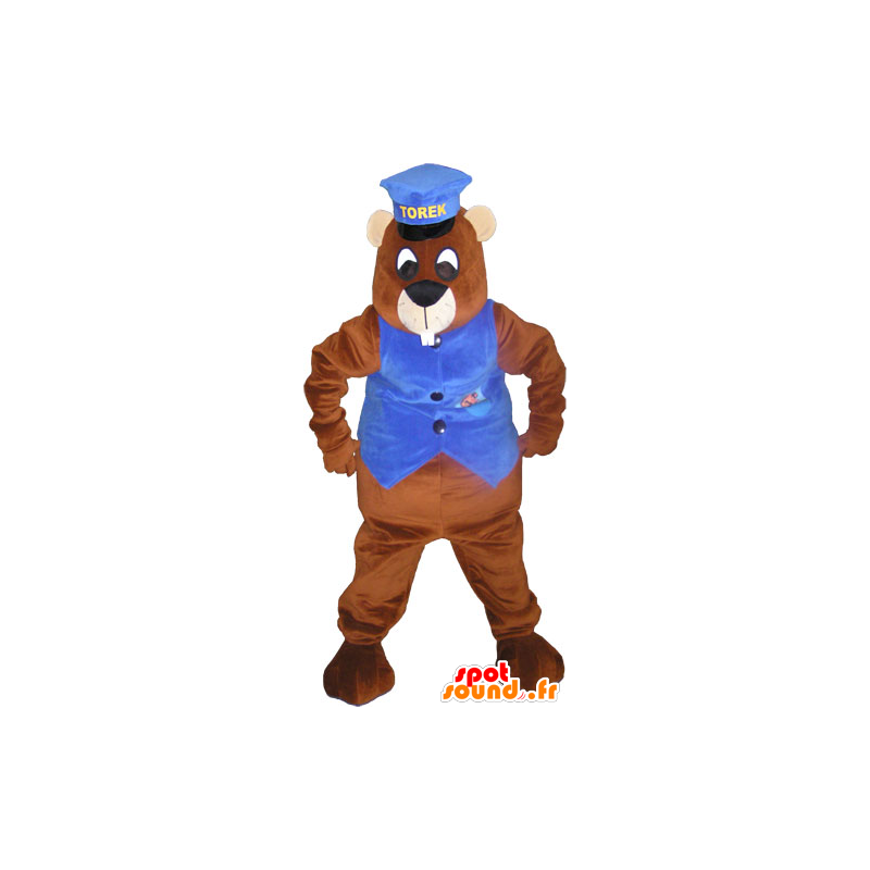 Giant bruine bever mascotte met een pet en een vest - MASFR032828 - Beaver Mascot