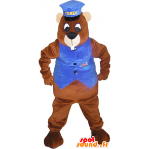 Giant bruine bever mascotte met een pet en een vest - MASFR032828 - Beaver Mascot