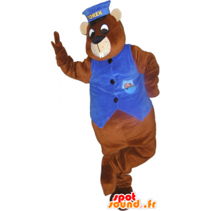 Gigante mascote castor marrom com um boné e um colete - MASFR032828 - Beaver Mascot