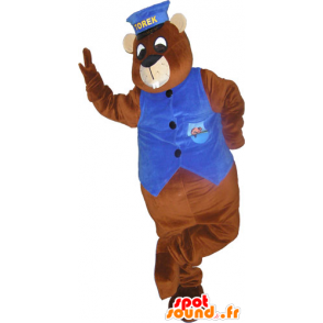 Giant bruine bever mascotte met een pet en een vest - MASFR032828 - Beaver Mascot