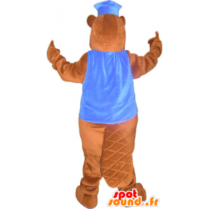 Giant brown beaver mascot with a cap and a waistcoat - MASFR032828 - Beaver mascots