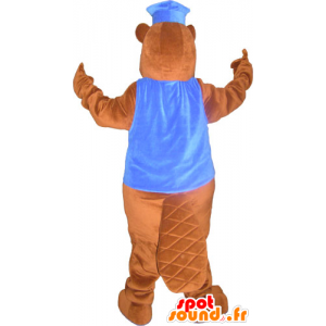 Giant mascotte marrone castoro con un cappello e un gilet - MASFR032828 - Castori mascotte
