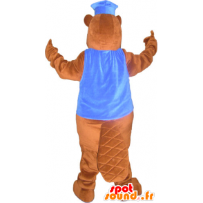 Giant brown beaver mascot with a cap and a waistcoat - MASFR032828 - Beaver mascots