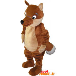 Mascote de raposa marrom e bege gigante