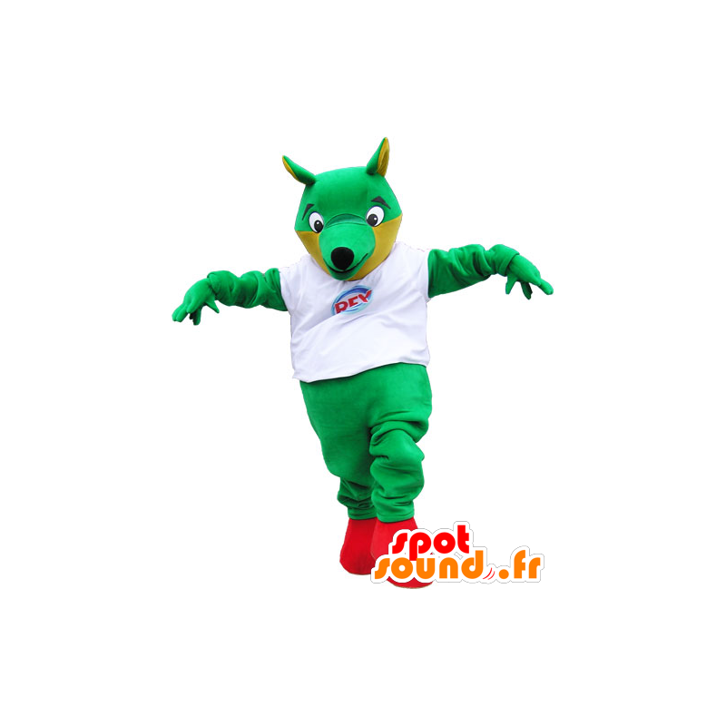 Large green fox mascot with a white shirt - MASFR032830 - Mascots Fox