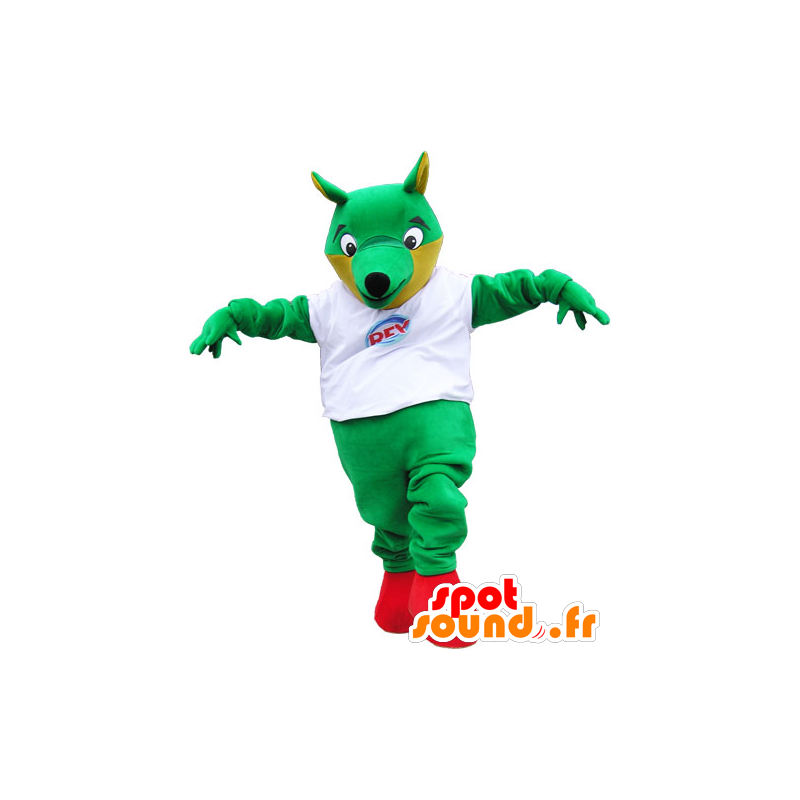 Mascotte de gros renard vert avec un t-shirt blanc - MASFR032830 - Mascottes Renard