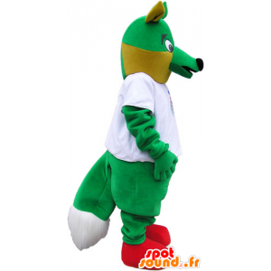 Grande mascote raposa verde com uma camisa branca - MASFR032830 - Fox Mascotes