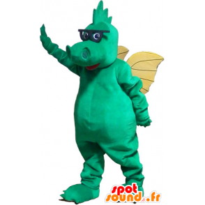 Green Dragon Mascot com as asas amarelas e óculos - MASFR032831 - Dragão mascote