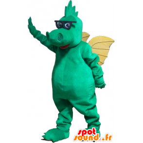 Green Dragon Mascot z żółtymi skrzydłami i okulary - MASFR032831 - smok Mascot